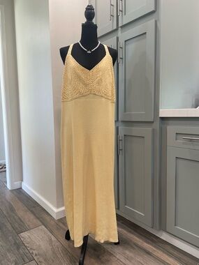 Jennifer Lopez Yellow Crochet-Detail Midi Slip Dress